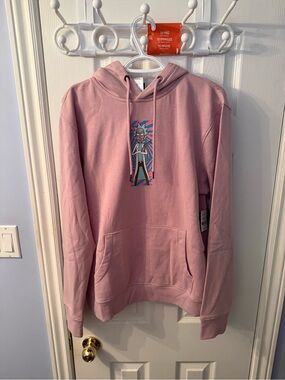 Rick & Morty Men's Pink Graphic Pullover Hoodie - Relaxed Cotton Blend